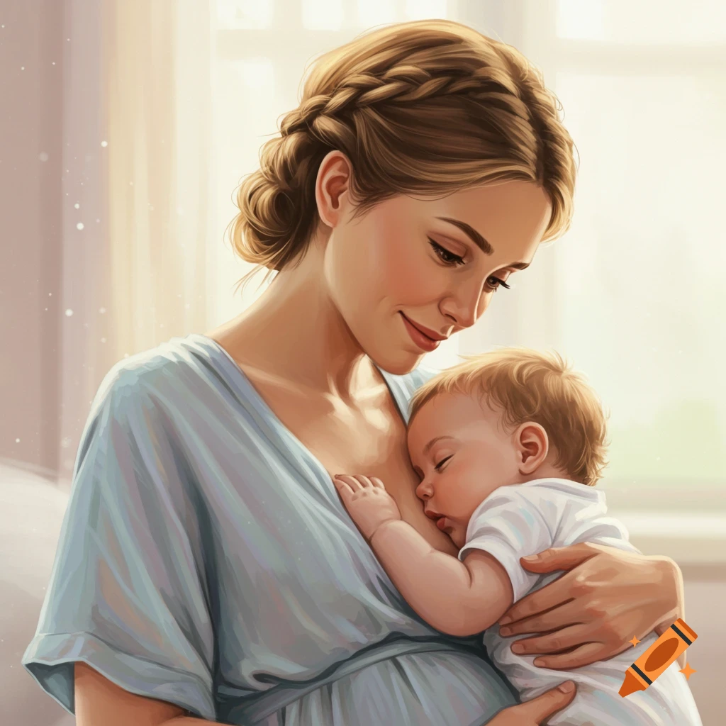 A mother holds her sleeping baby