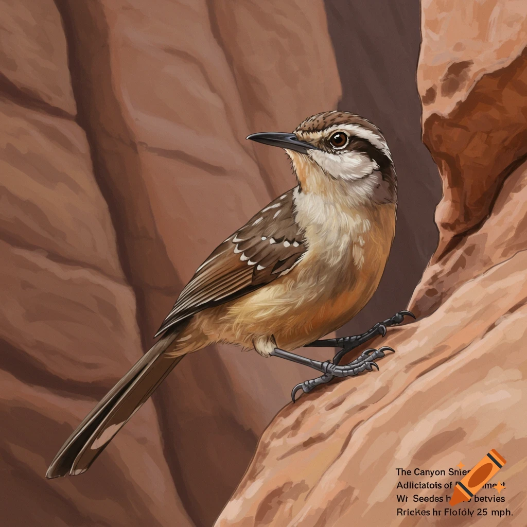 A brown and white bird perched on a rock face in a canyon.