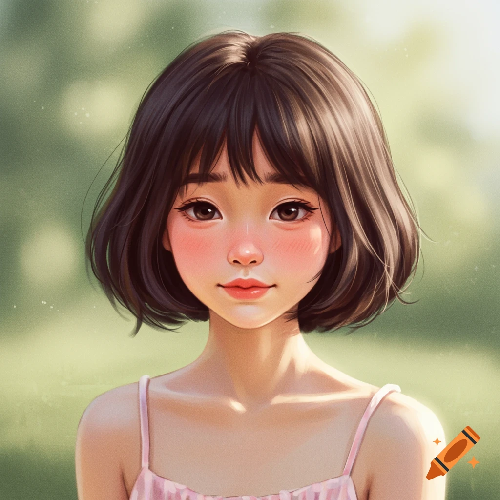 A young Asian girl with short hair and rosy cheeks.