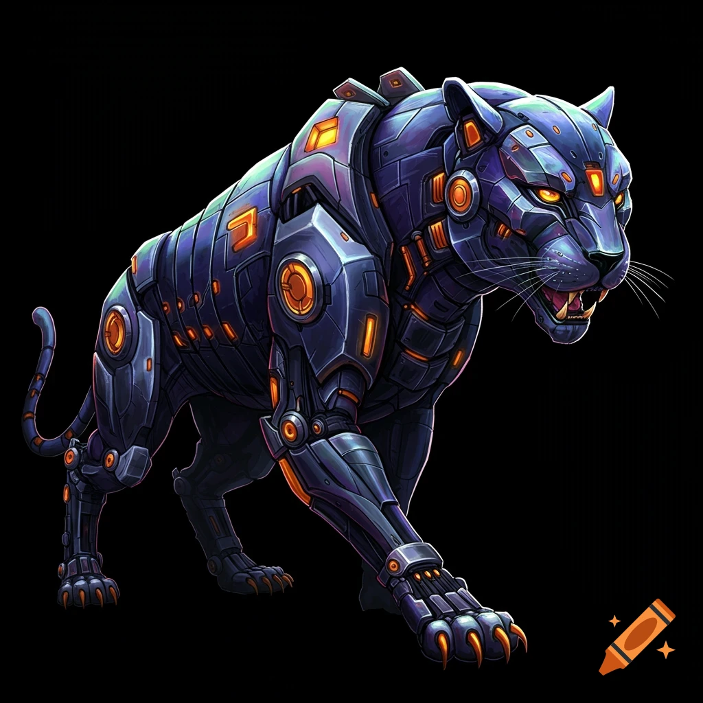 A biomechanical panther walking forward.