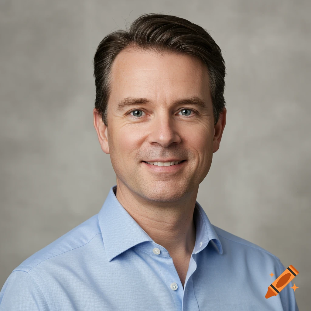 Professional headshot of a smiling man in a blue shirt.