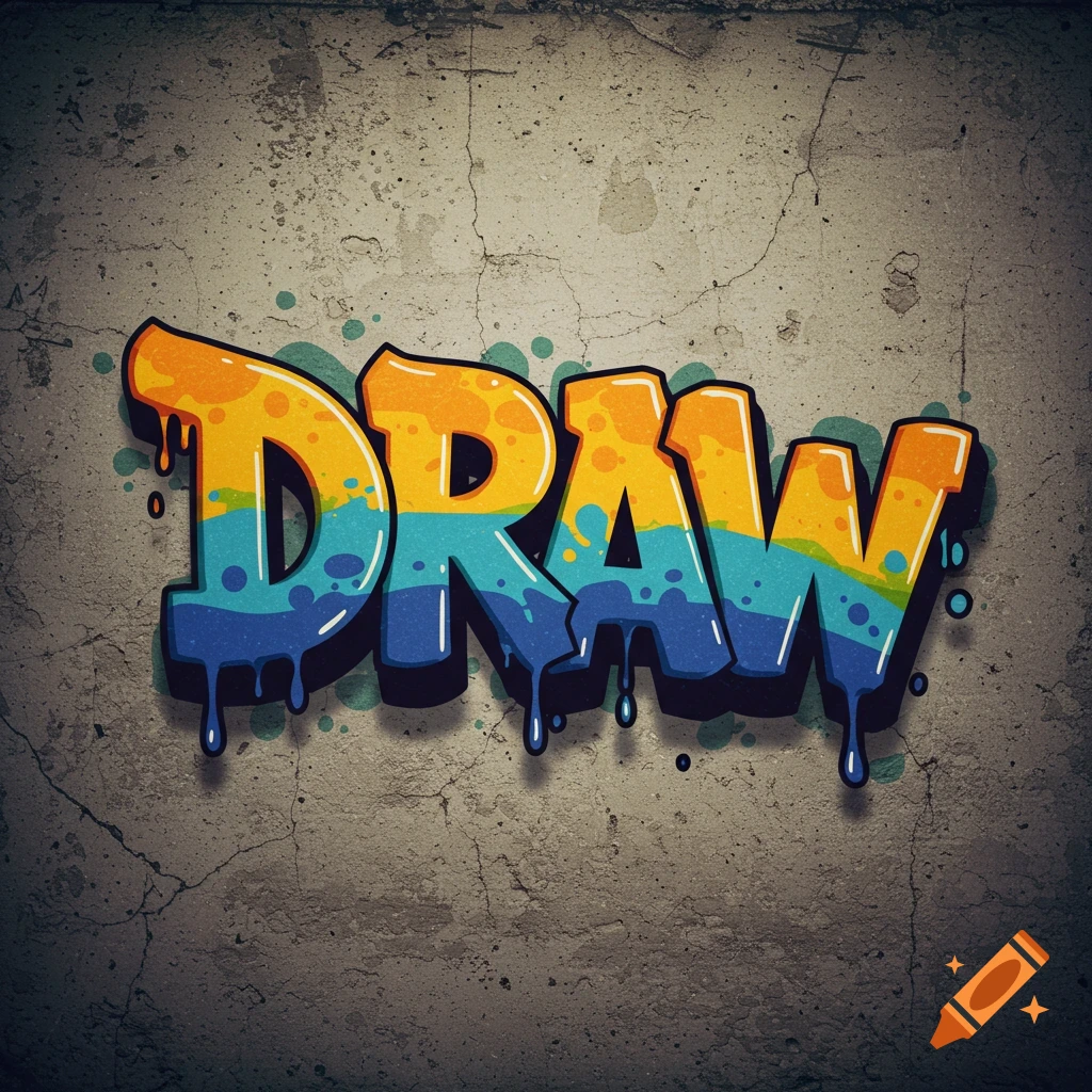 Colorful graffiti art spelling the word DRAW on a concrete wall.