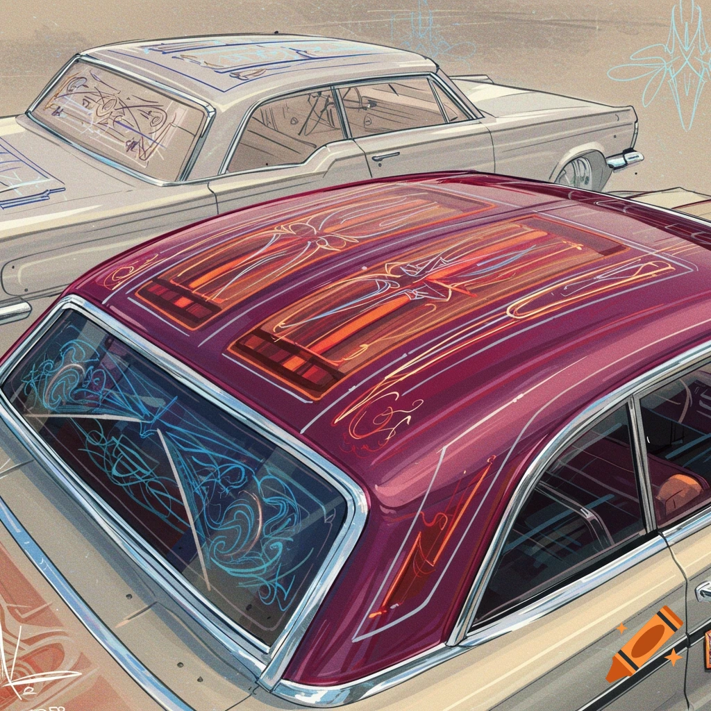 customized car roofs with intricate pinstriping.