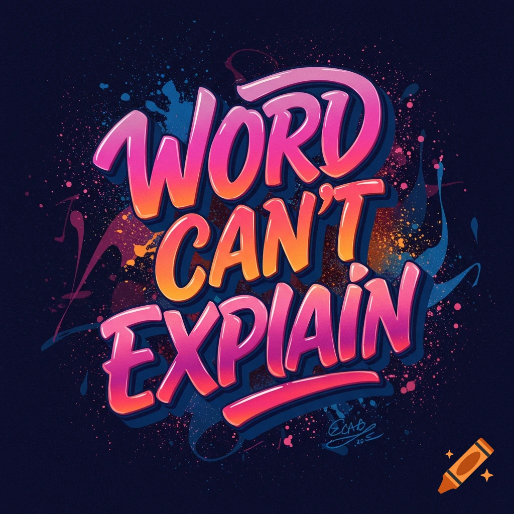Typography reading 'WORD CAN'T EXPLAIN' with colorful paint splatters.