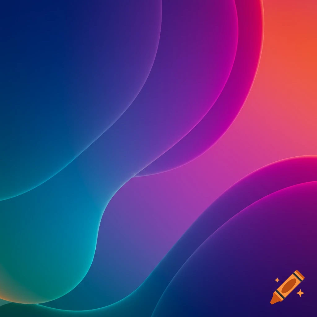 Abstract background with flowing shapes and gradients in blue, purple, pink, and orange.