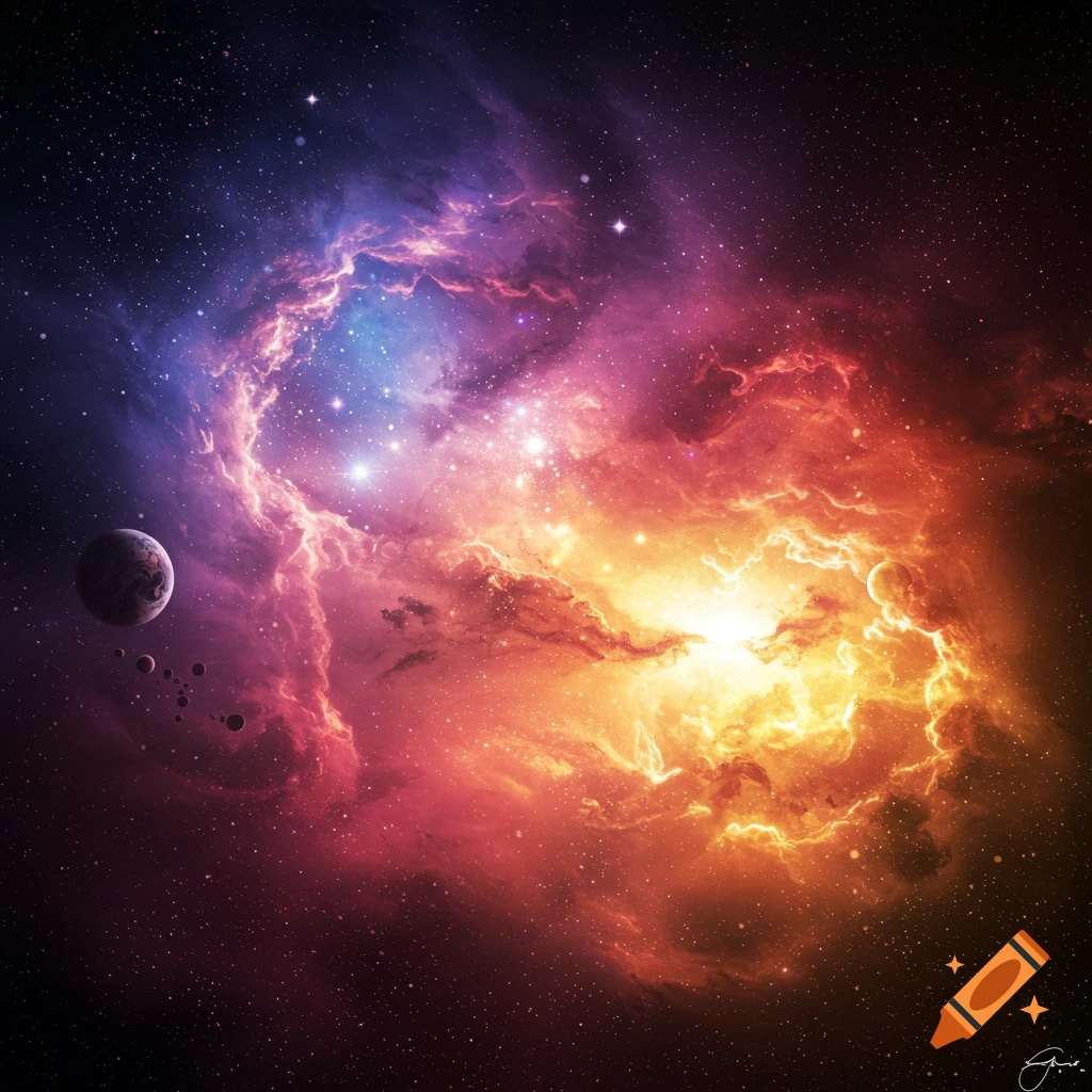 A vibrant nebula and planet in deep space