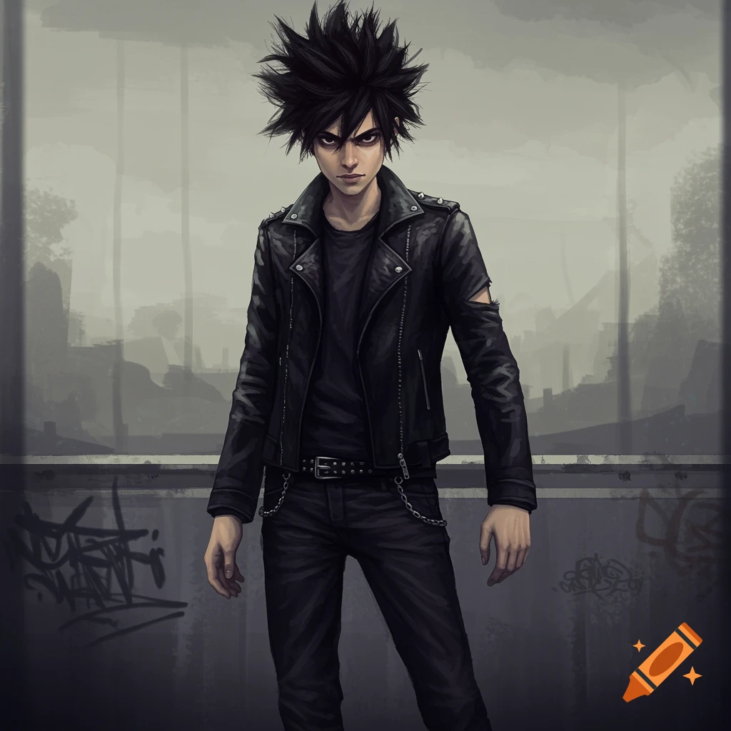 A young man with spiky hair in a leather jacket