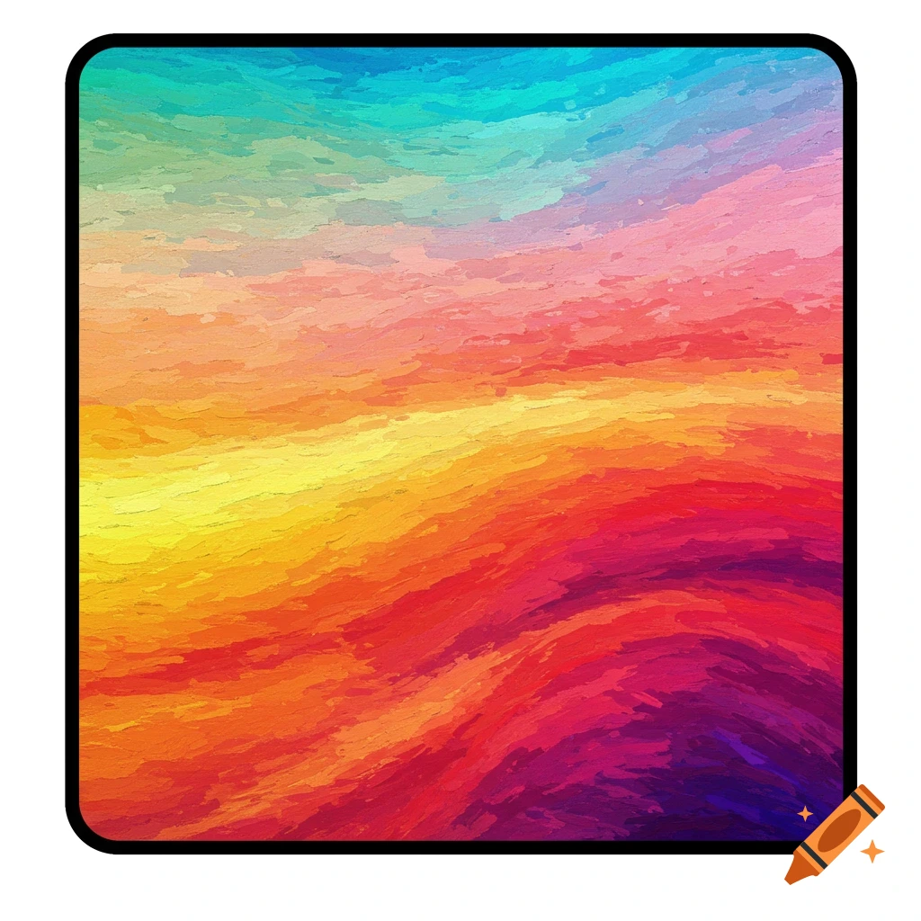 Abstract image with horizontal wavy lines of color transitioning from cool blues to warm oranges and reds and purples.
