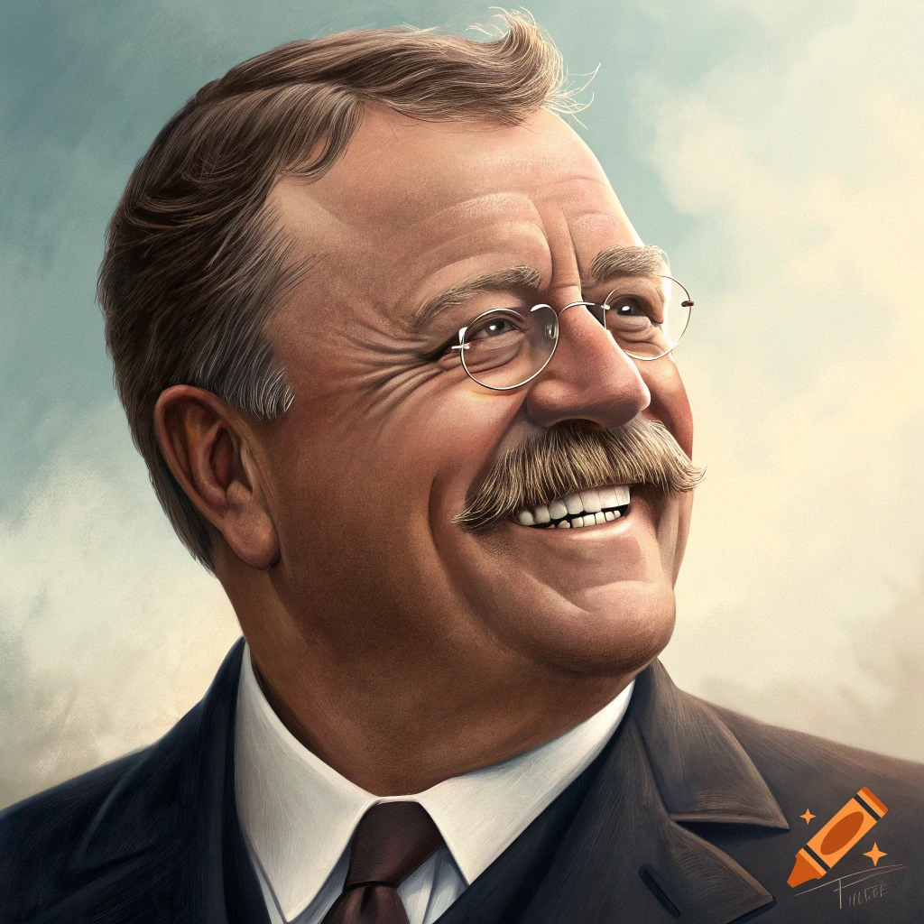 Illustration headshot of Teddy Roosevelt smiling