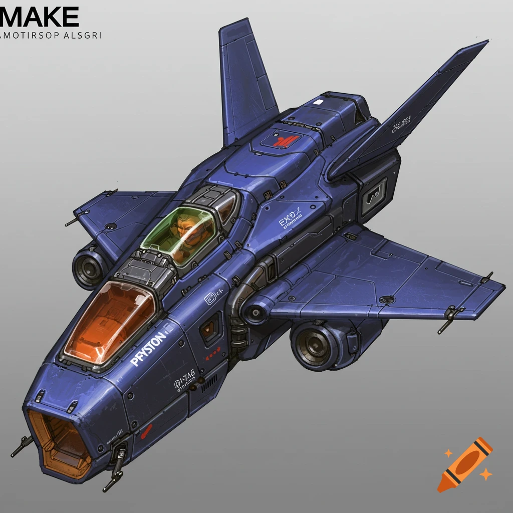 A blue futuristic fighter jet with a pilot