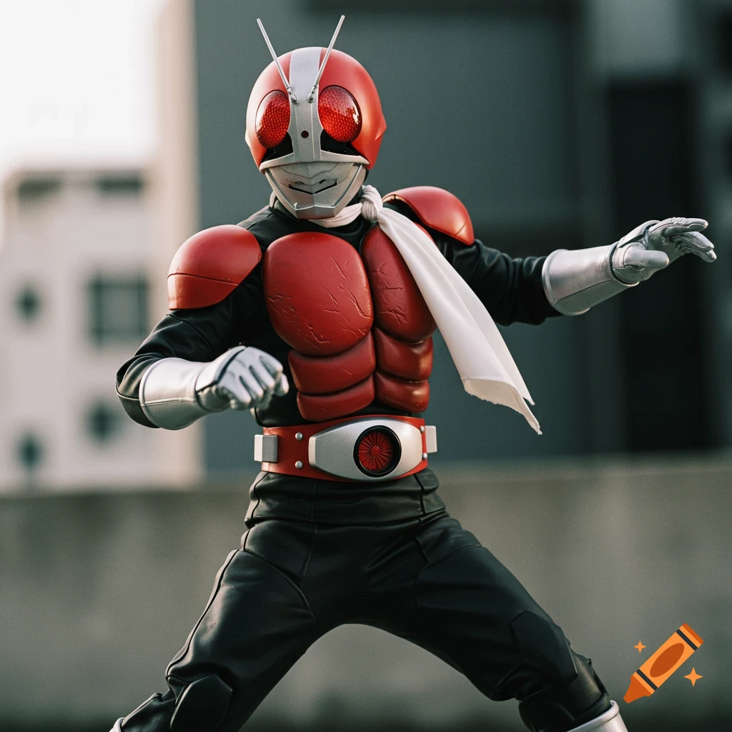 Kamen Rider Ichigo in a dynamic pose, photorealistic style