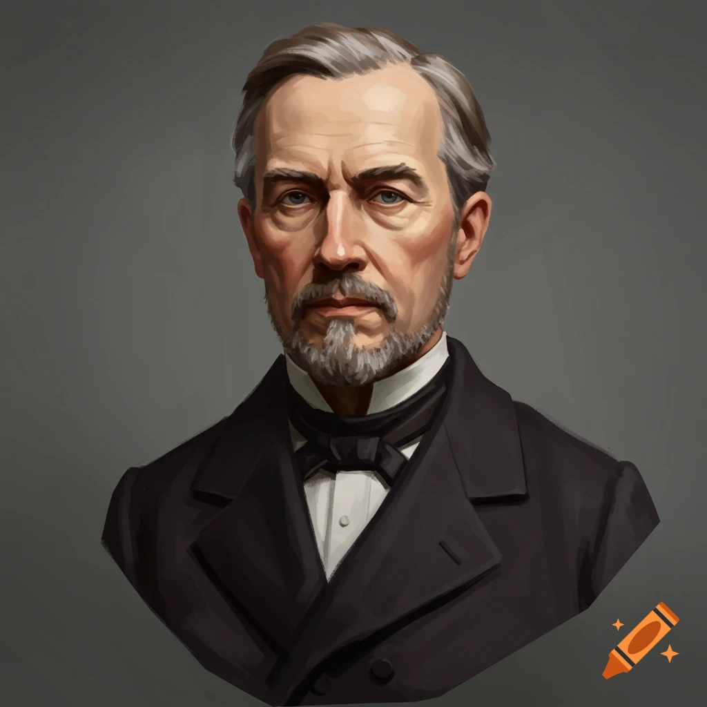 A man's bust in a suit and bow tie.