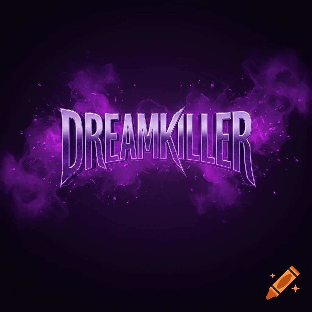 Metallic purple text DREAMKILLER with smoke effects on a dark background.