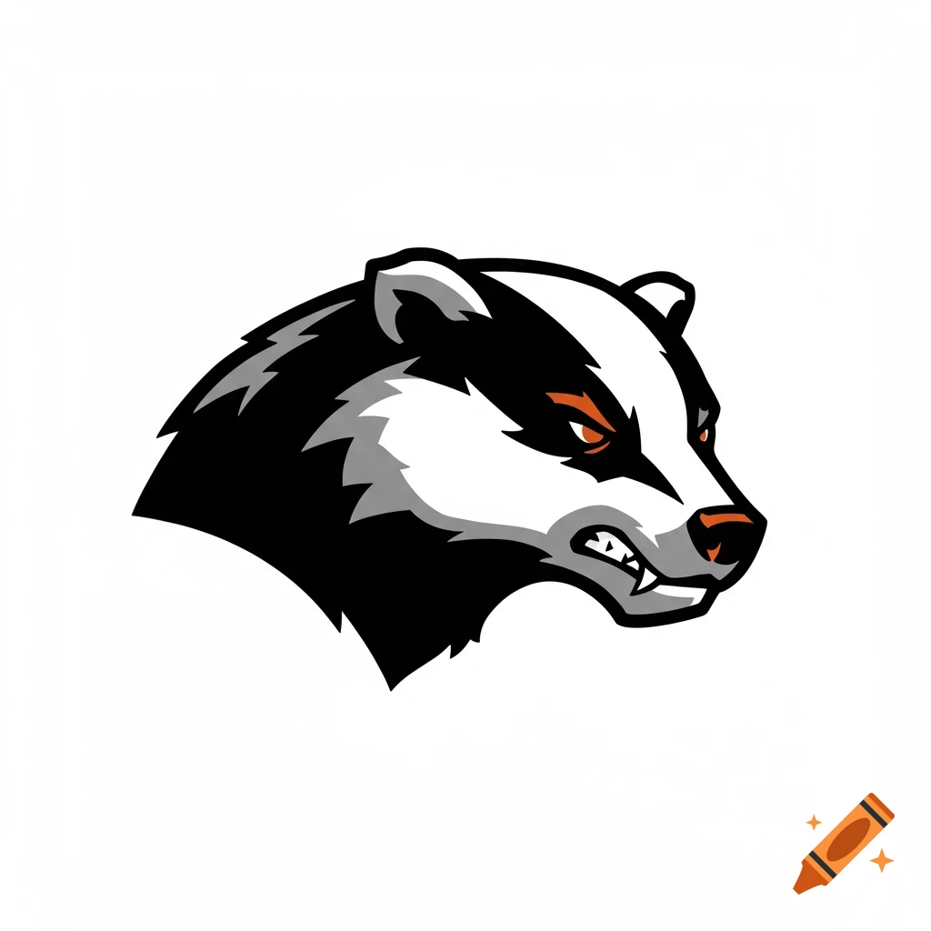 Stylized sports logo of an angry badger head.