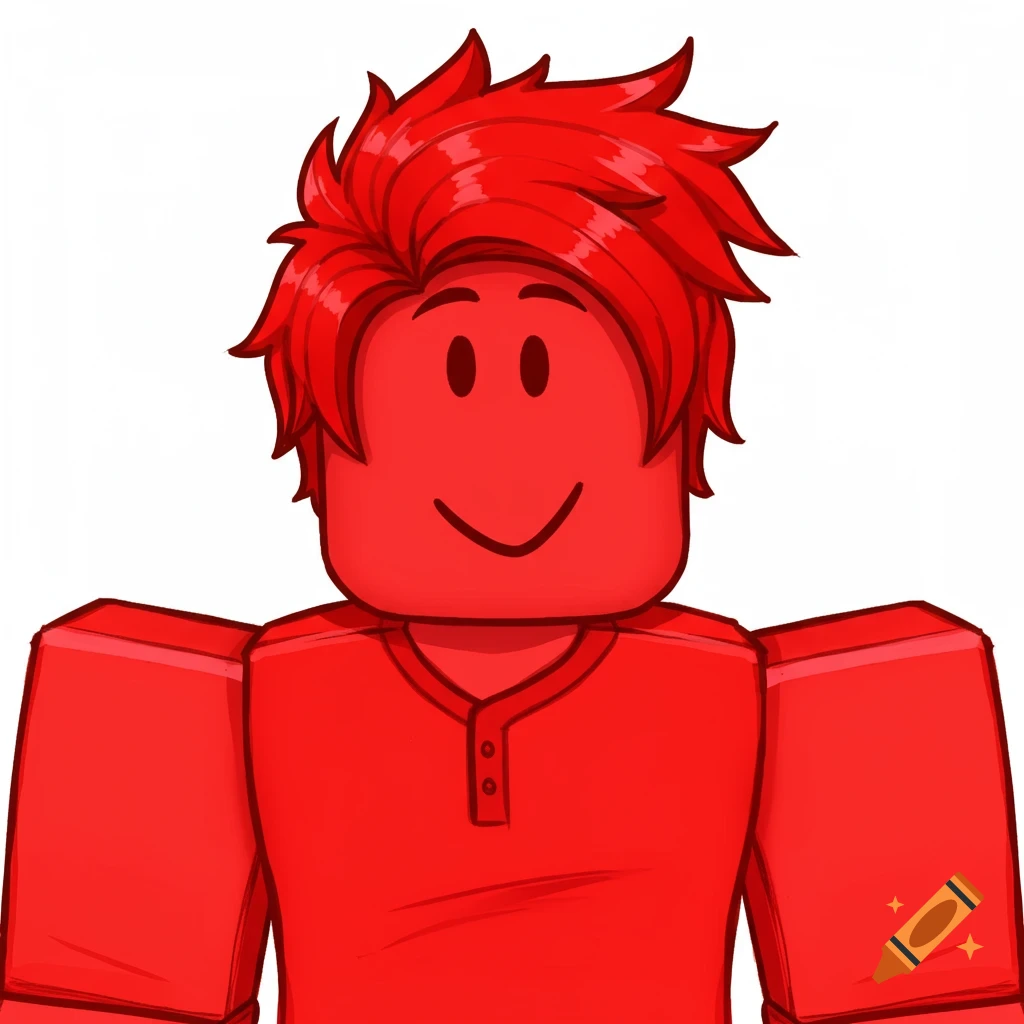 Drawing of a red Roblox avatar wearing a henley shirt