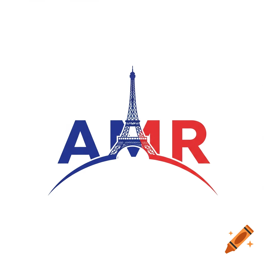 Logo with blue 'A', Eiffel Tower, and red 'R' on white background
