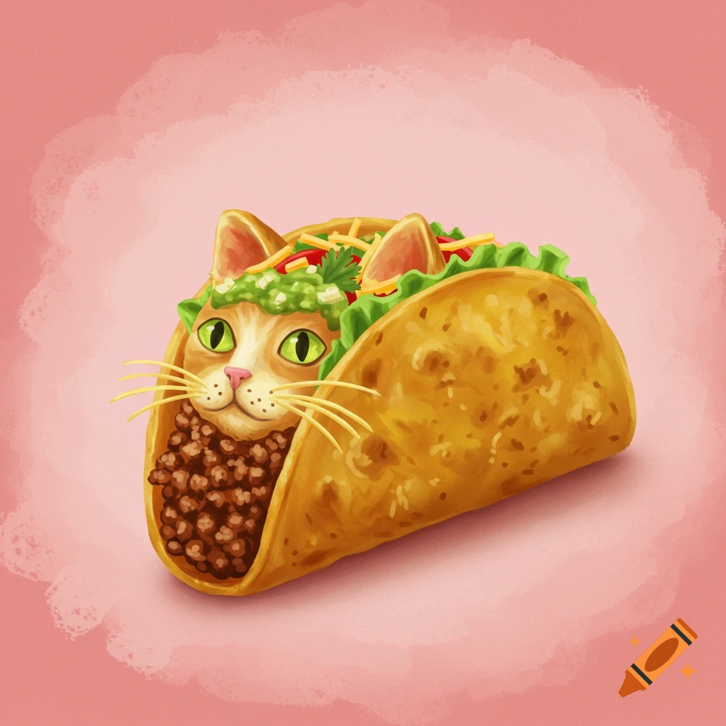 A cat in a taco.