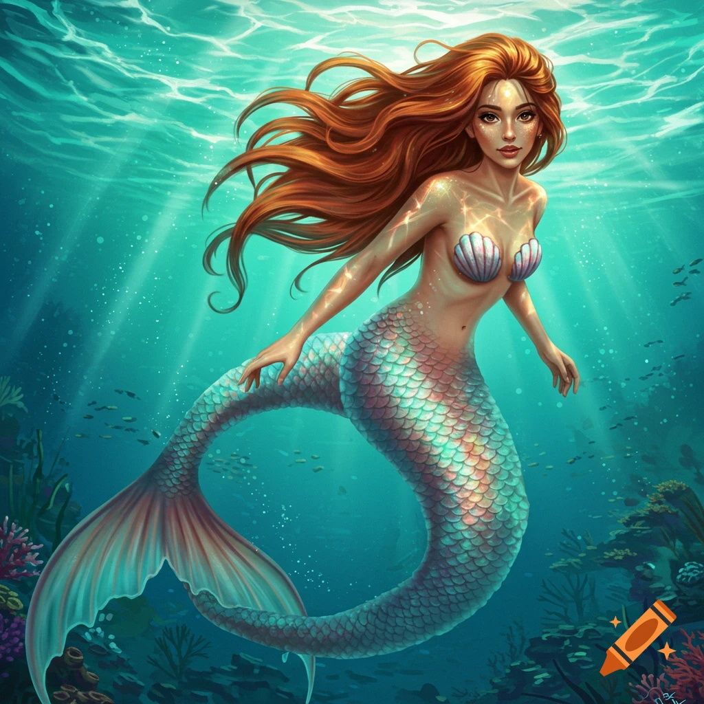 A mermaid swimming underwater.