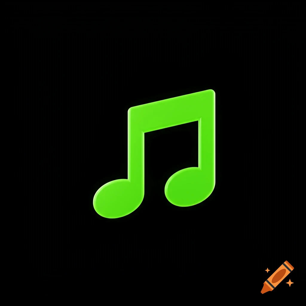 Lime green digital music note on a black background