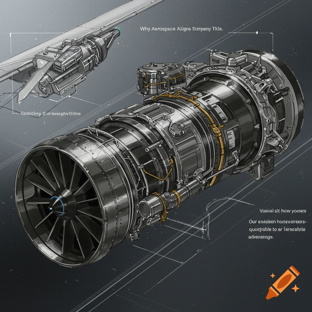 Detailed technical illustration of a jet engine and aerospace component