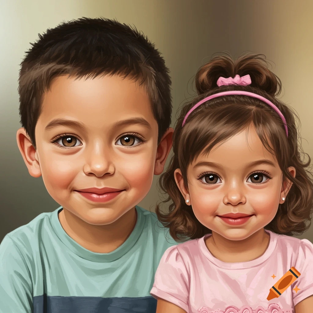 Portrait of a young boy and girl smiling.