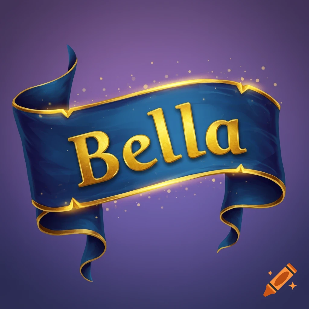 Blue and gold curved banner with the name Bella.