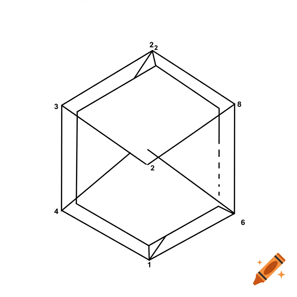 Black and white line drawing of a complex geometric shape with numbered vertices.