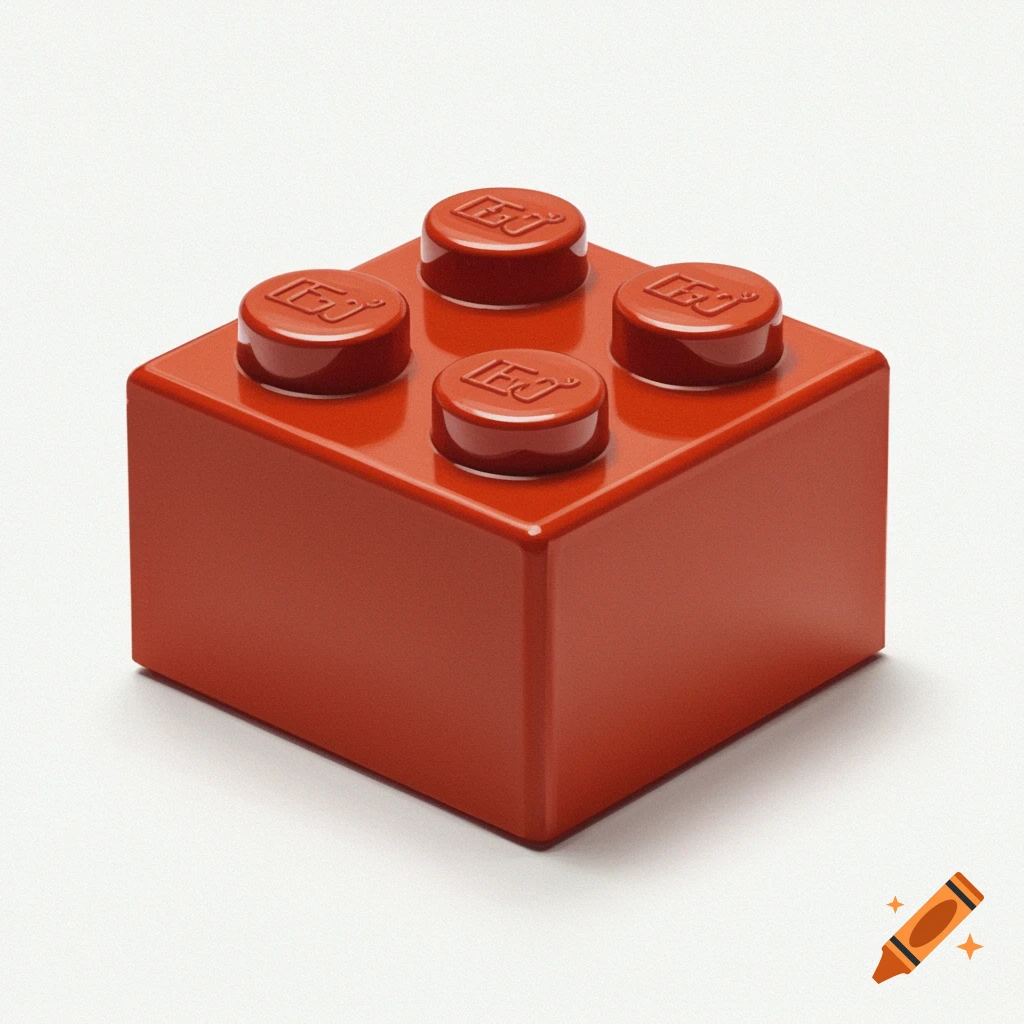 Photorealistic image of a single red Lego brick on a white background.