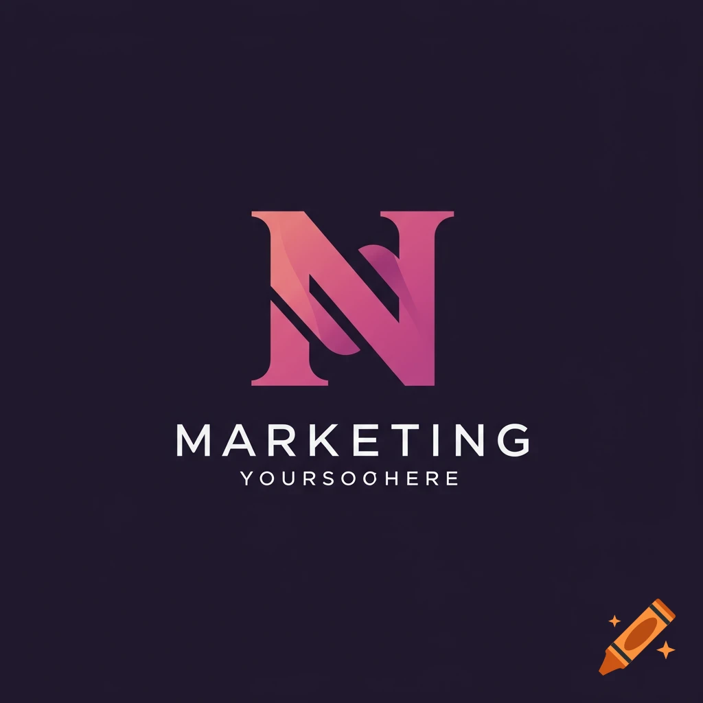 Pink and purple gradient letter N logo with 'MARKETING' and 'YOURSOOHERE' text.