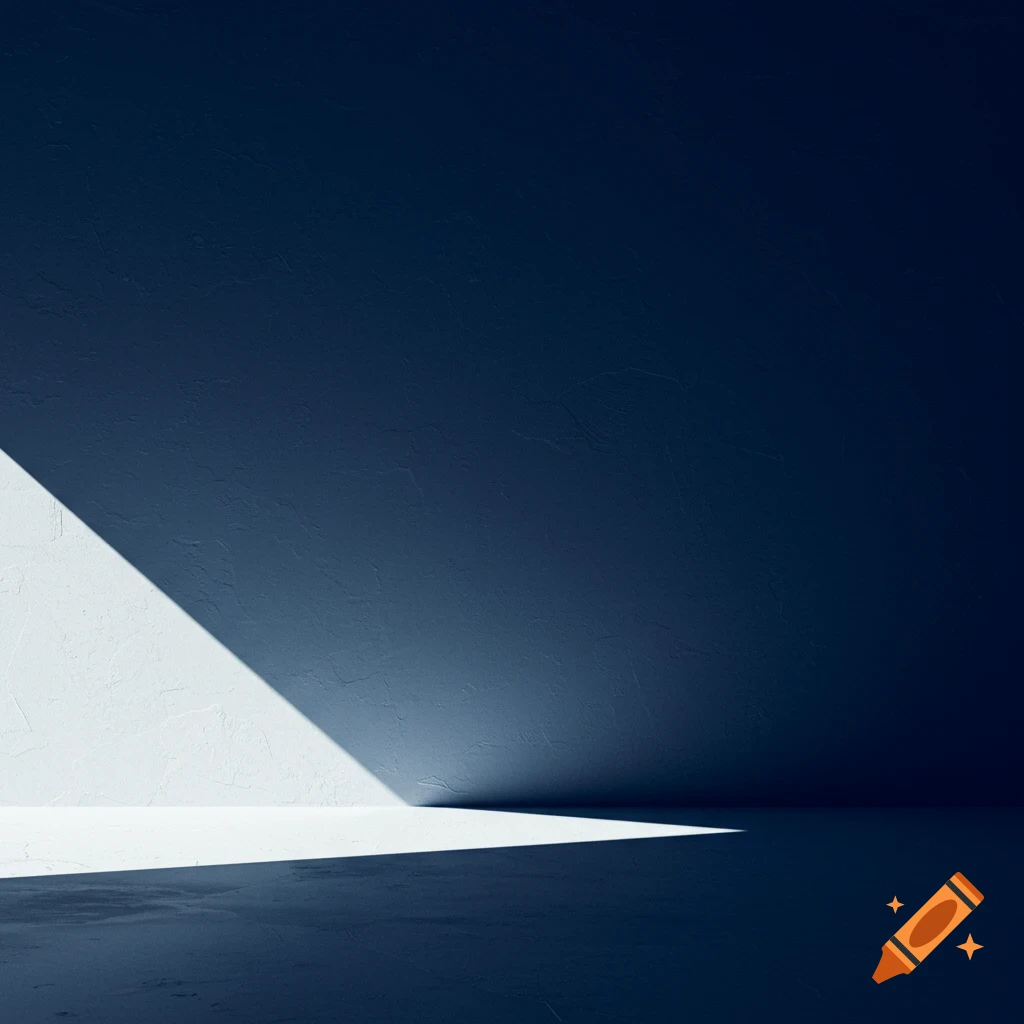 A dramatic beam of light shines across a dark room corner.