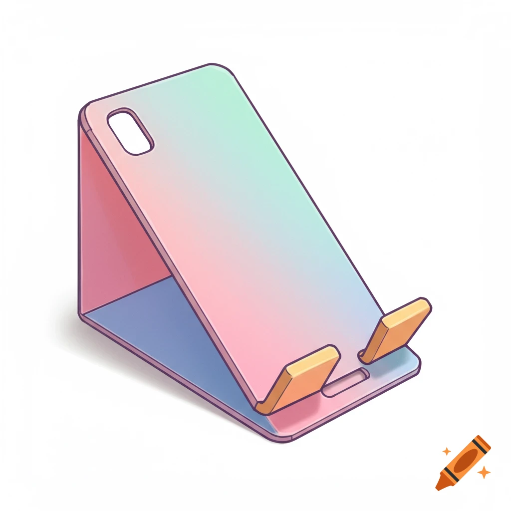Stylized illustration of a foldable phone stand with a gradient color.