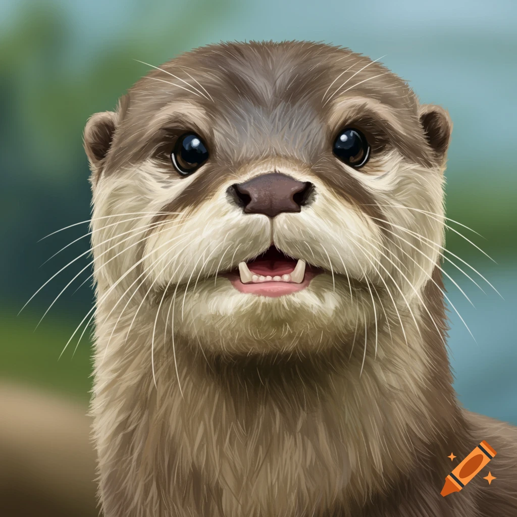 A cute otter's face looking forward.