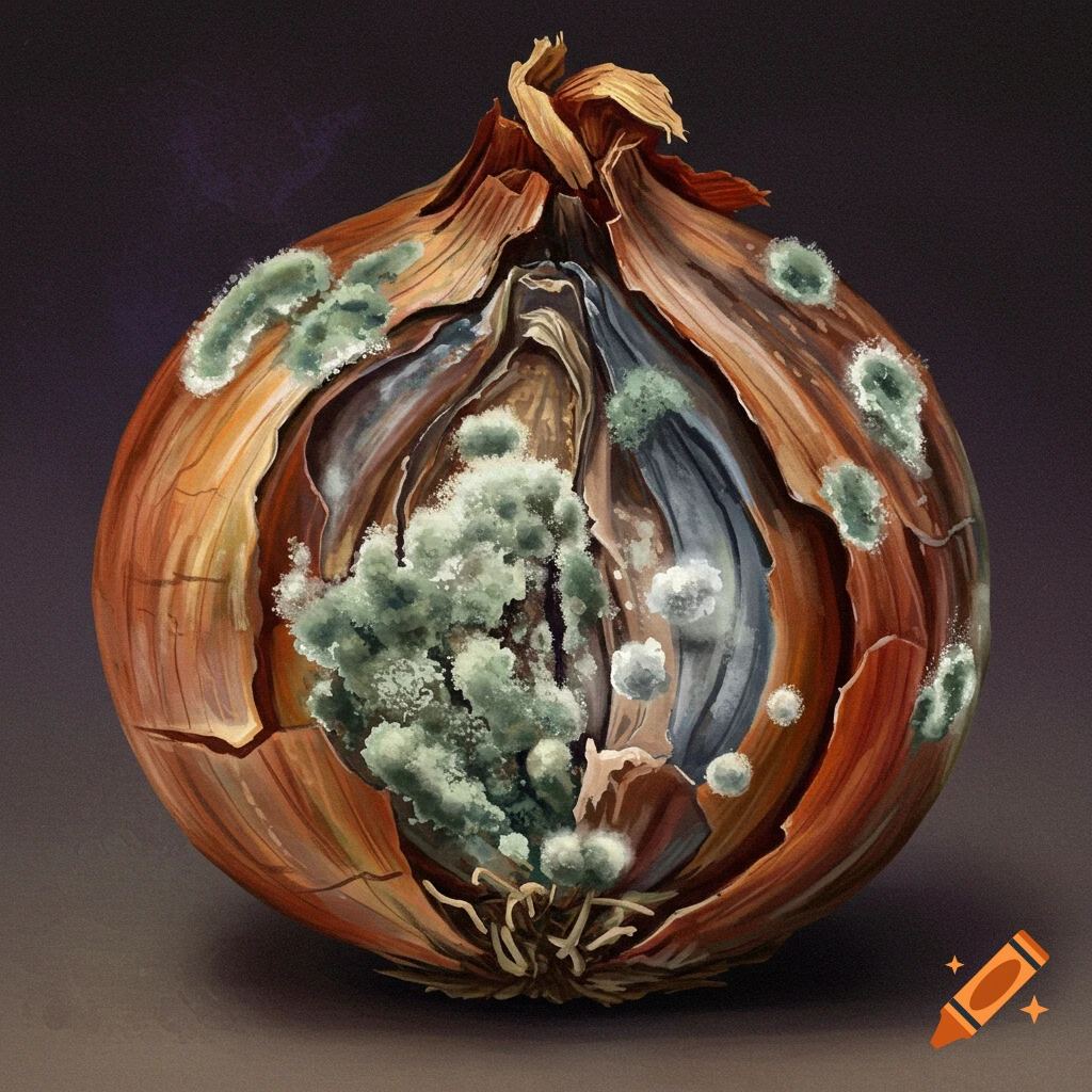 Moldy onion cut open