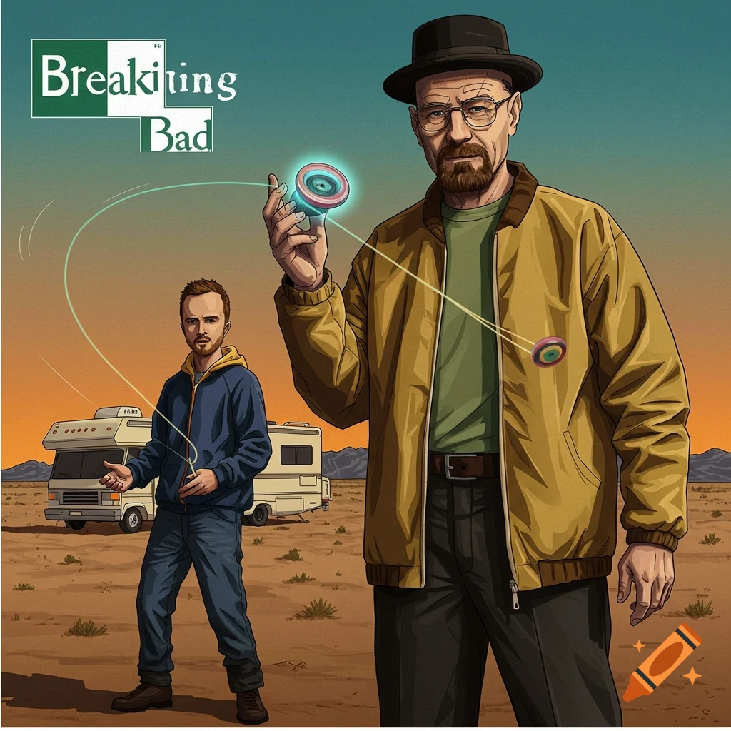 Walter White and Jesse Pinkman yo-yoing in desert with title card.