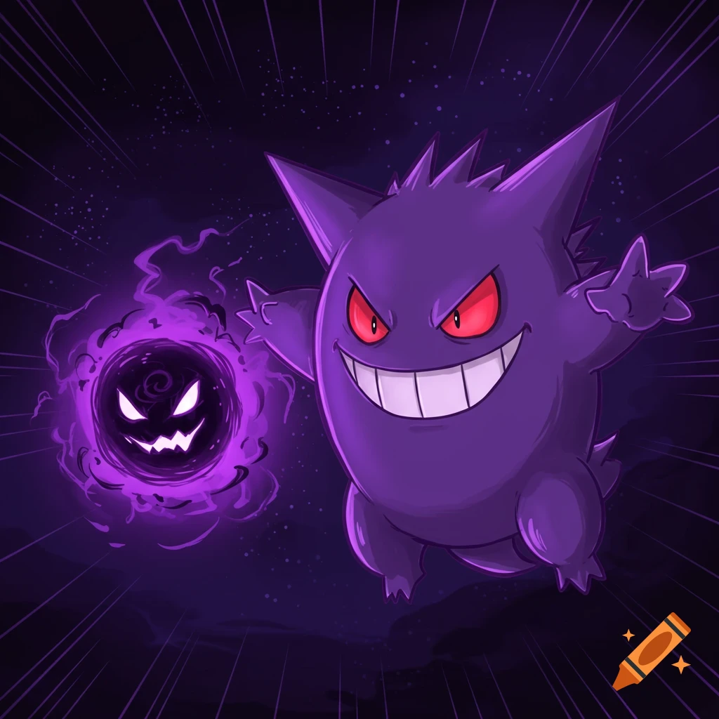 Illustration of Gengar casting a dark purple shadowy spell