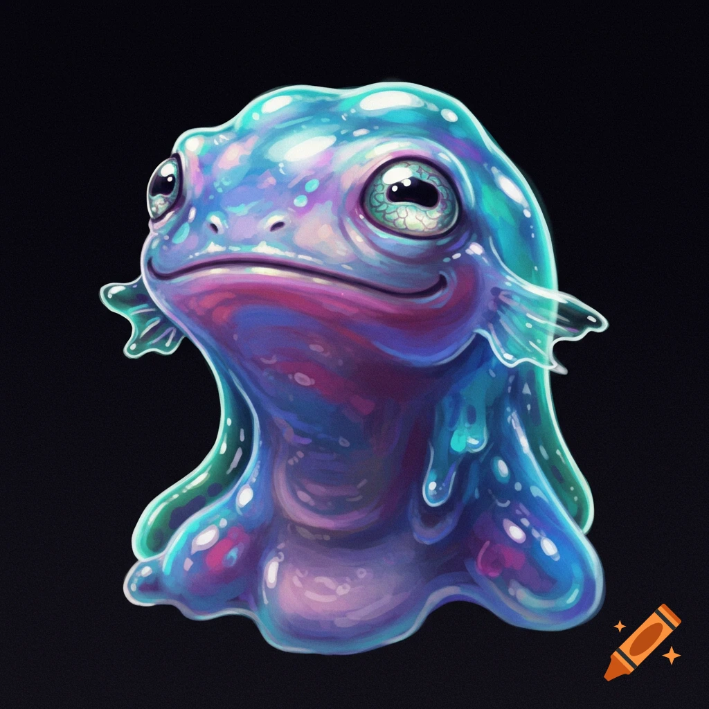 A blue and purple gelatinous amphibian creature