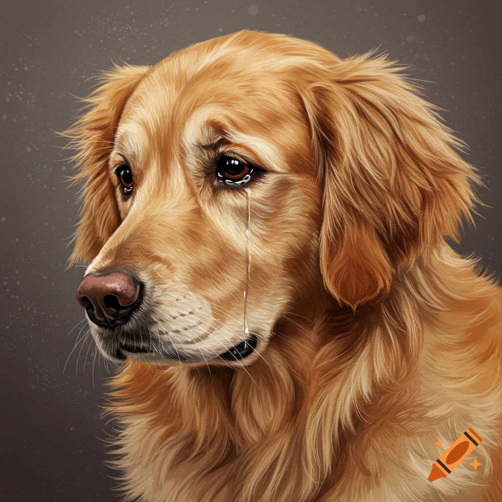 A crying golden retriever.