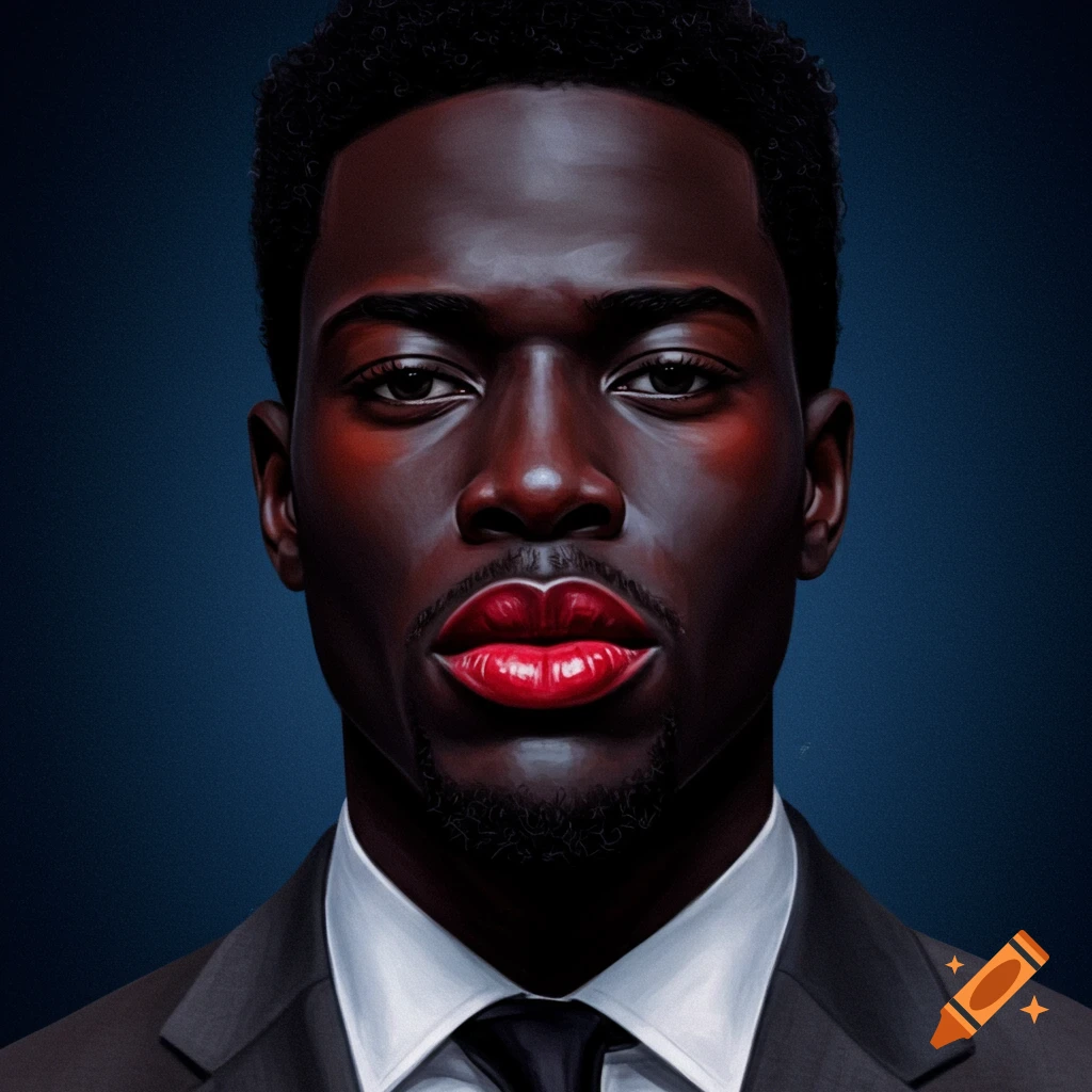 A Black man in a suit with bold red lips