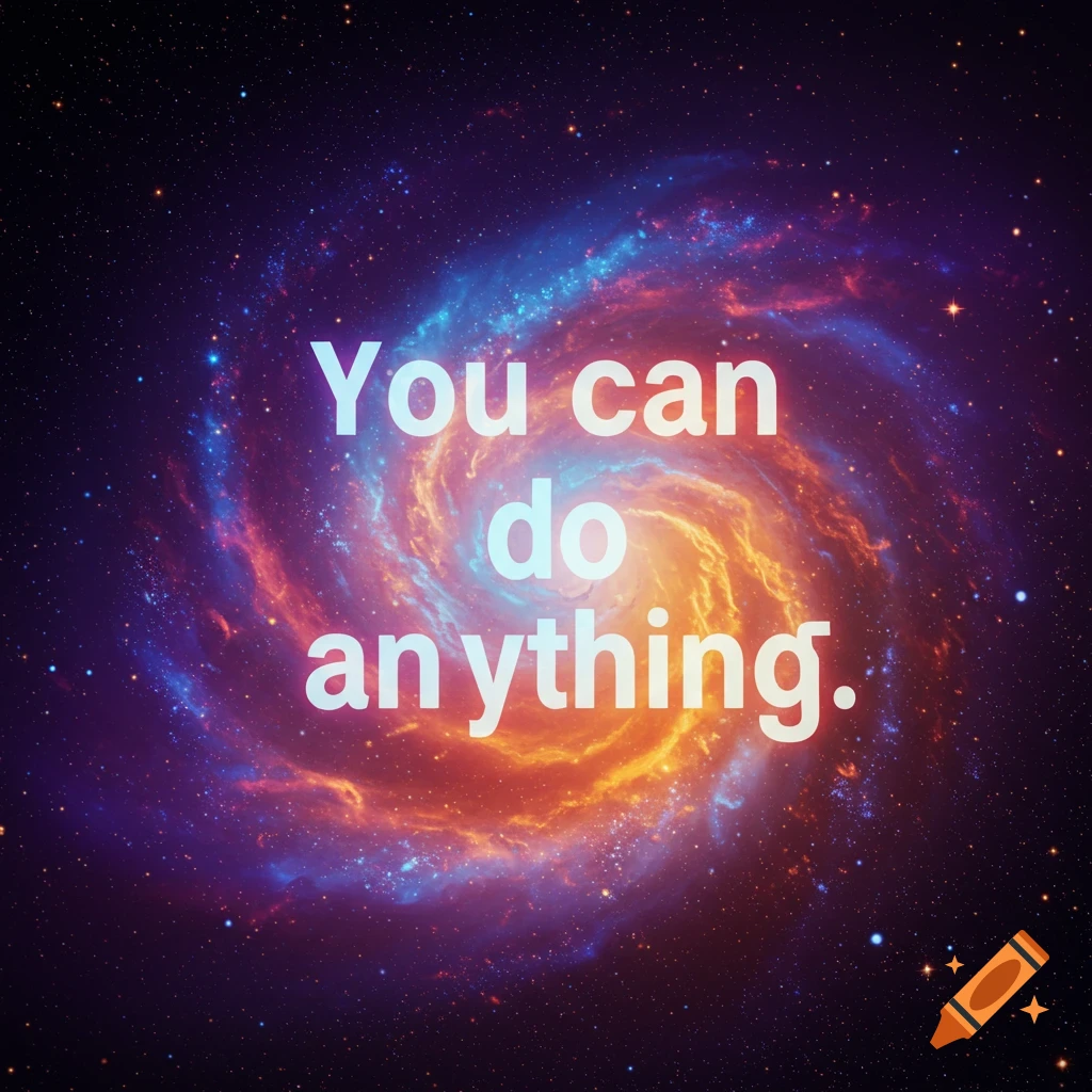 A swirling galaxy background with the text 'You can do anything.'.
