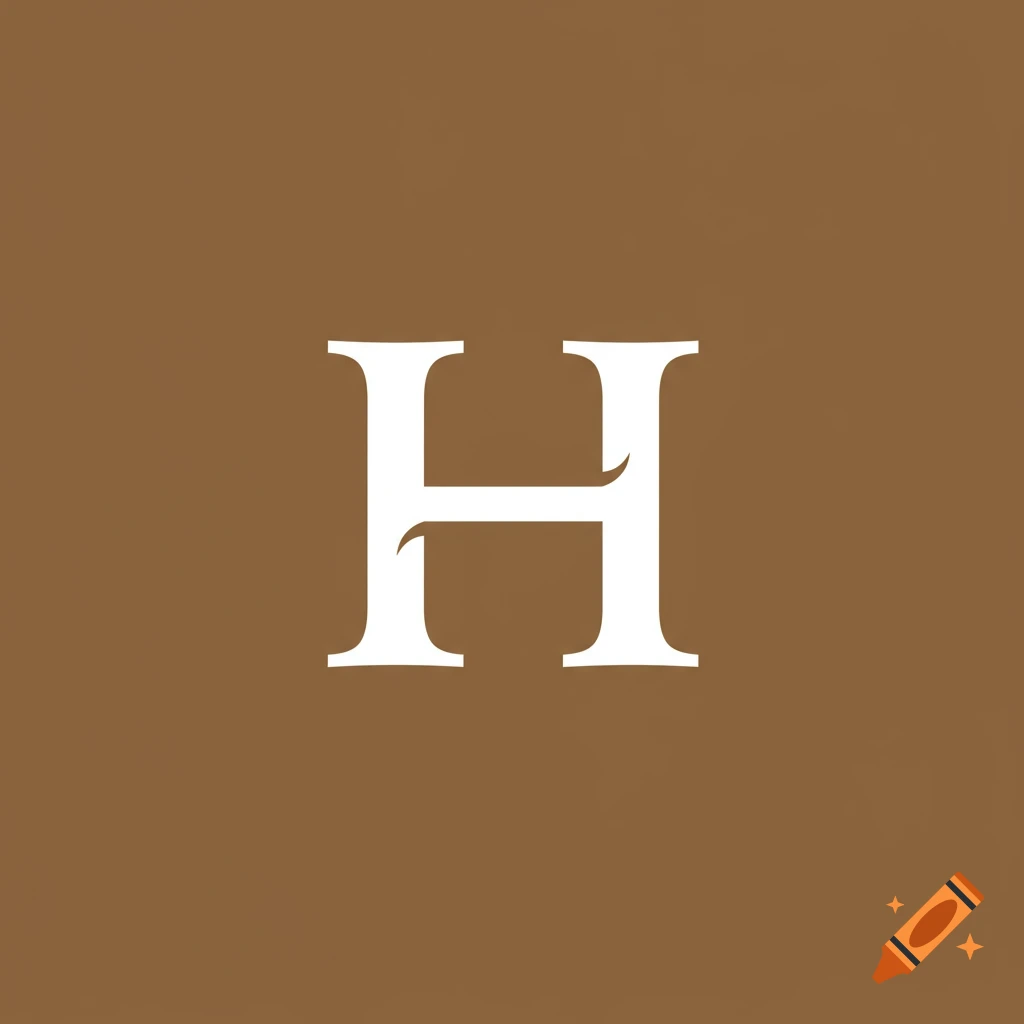 White capital letter H logo on a brown background.
