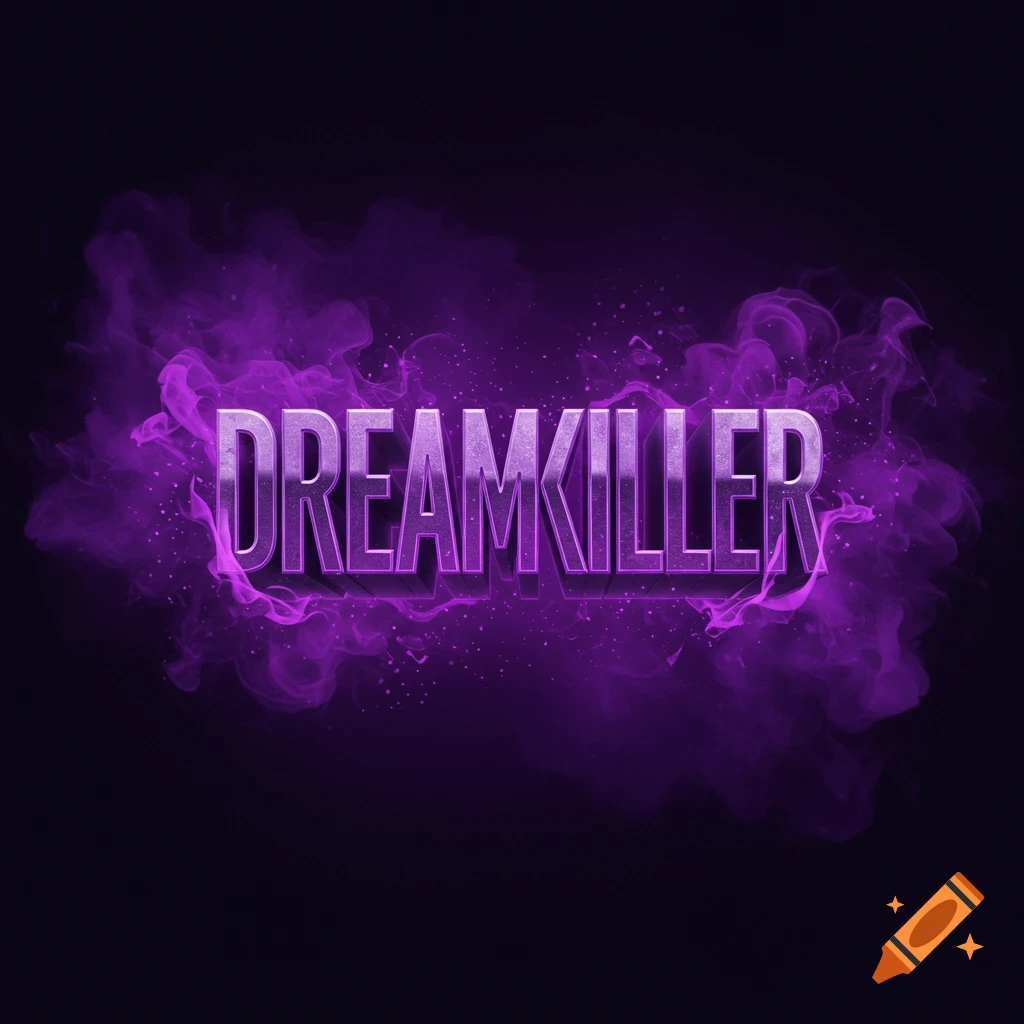 3D metallic purple text reads "DREAMKILLER" surrounded by purple smoke effects on a black background.