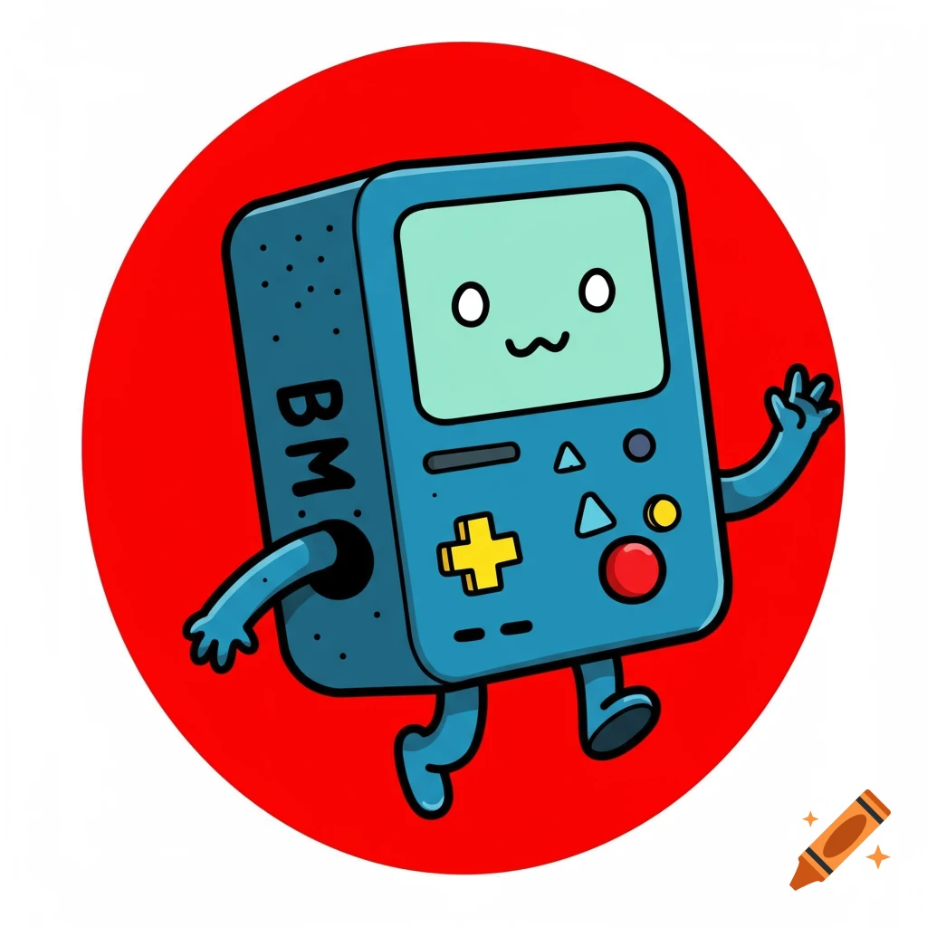 Cartoon character BMO on a red background