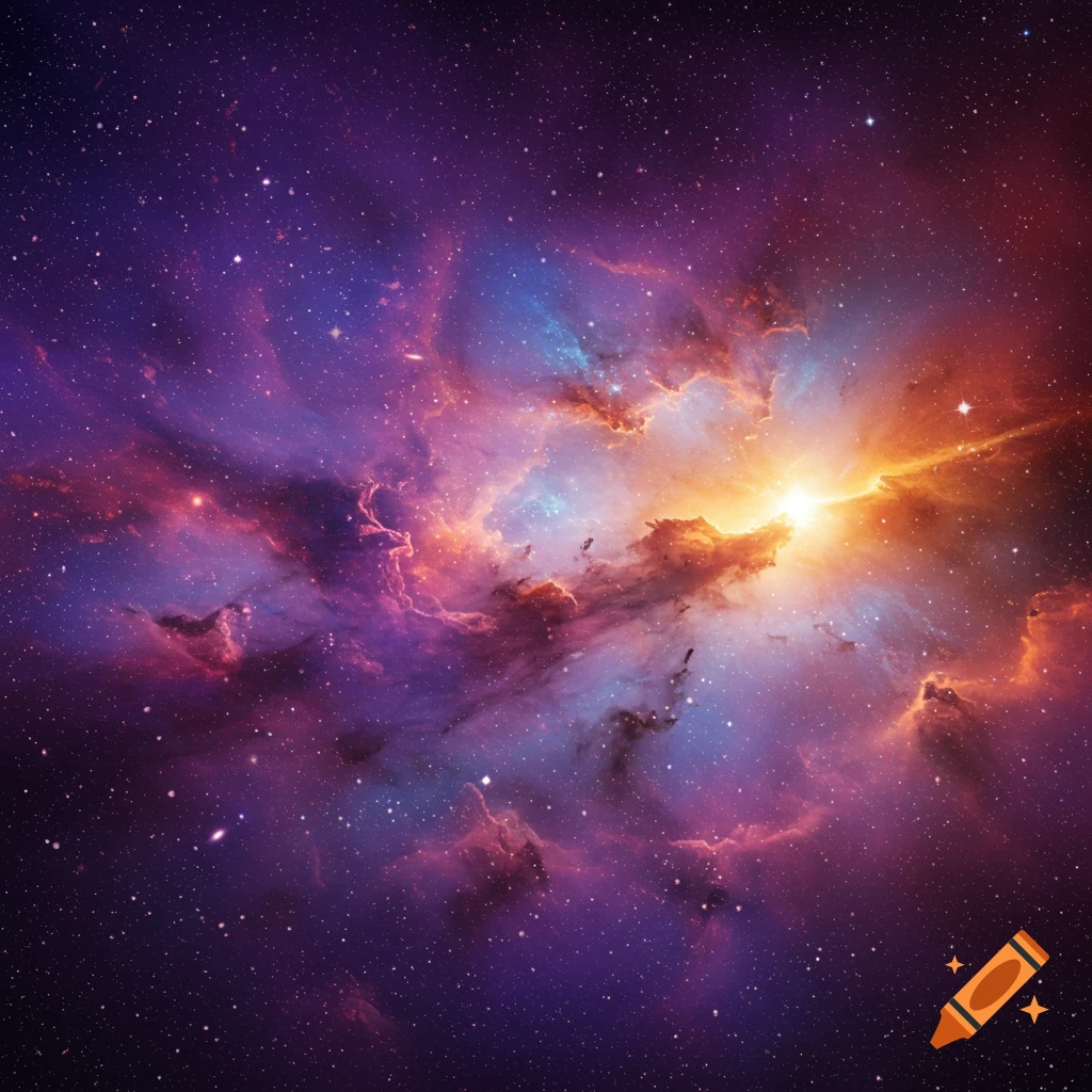 A colorful nebula in deep space with bright light