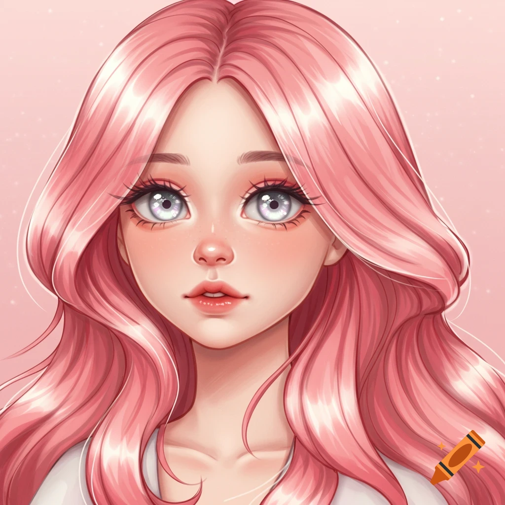 Close-up anime portrait illustration of a girl with pink hair and large silver eyes.