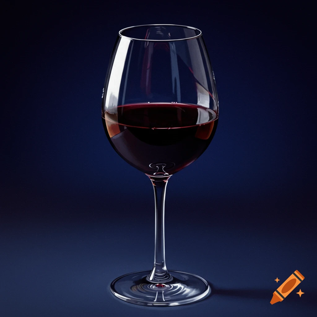 A glass of red wine on a dark blue background