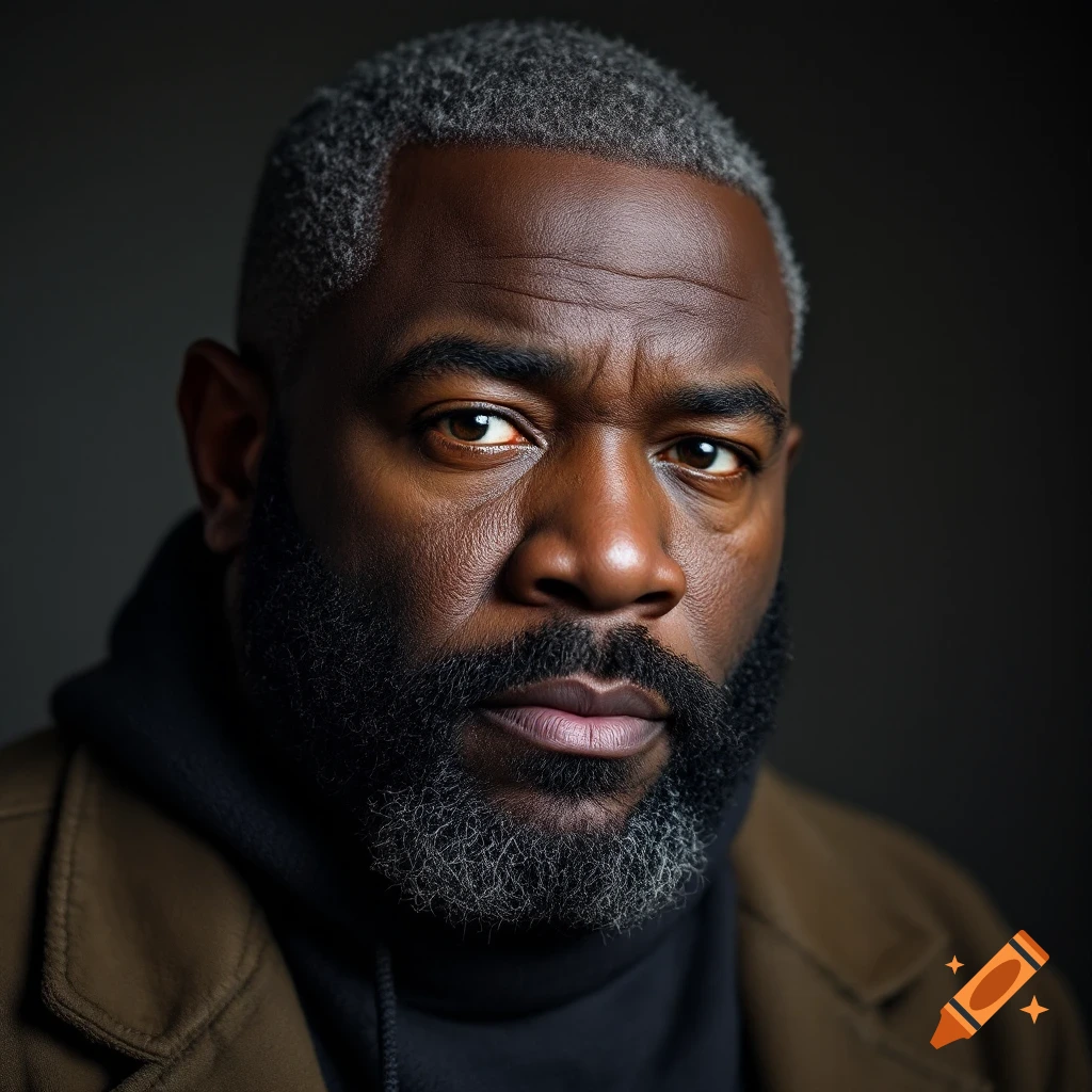 Close-up photo portrait of a man with a beard and grey hair looking at the camera.