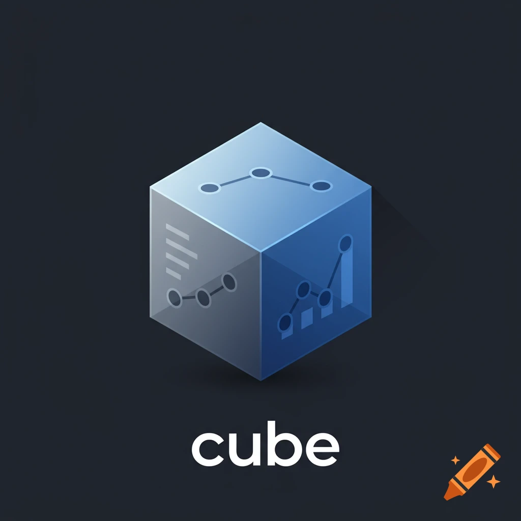 Icon of a translucent blue cube with charts, text reads 'cube'.