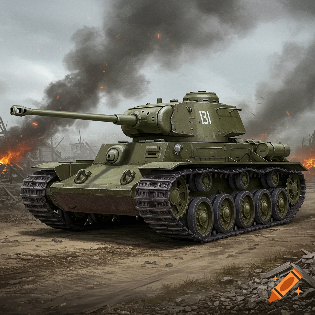 IS-2 tank with the number 131 on the turret in a destroyed landscape.