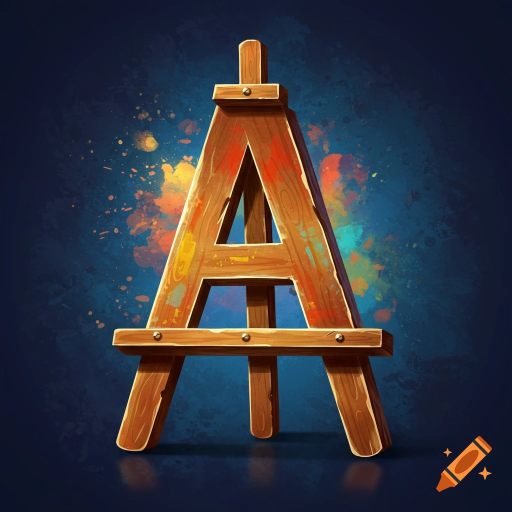 Wooden art easel shaped like the letter A, splattered with paint.