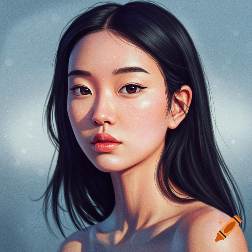 Portrait of a woman with dark hair and glowing skin.